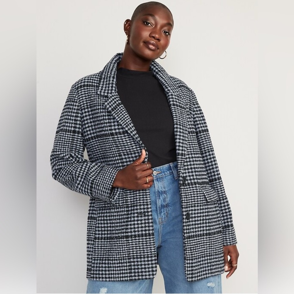 NWT Old Navy Soft Black/White Checkered Blazer 🌹3X SOLD OUT BC BAG 06 - Picture 2 of 6